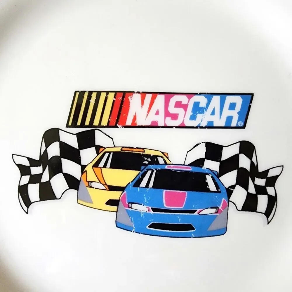 2 Gibson NASCAR Victory Rimmed Salad / Dessert Plates 2002 Checkered Flag 8 3/4